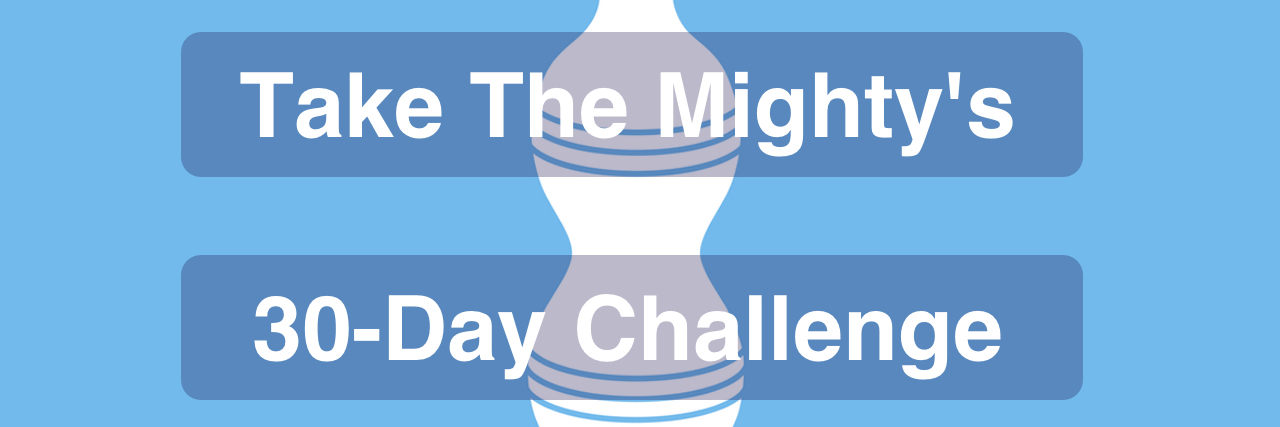 July's My Mighty Month Challenge: How Much Water Should I Drink? Plastic water bottle icon which reads "take The Mighty's 30-day Challenge."