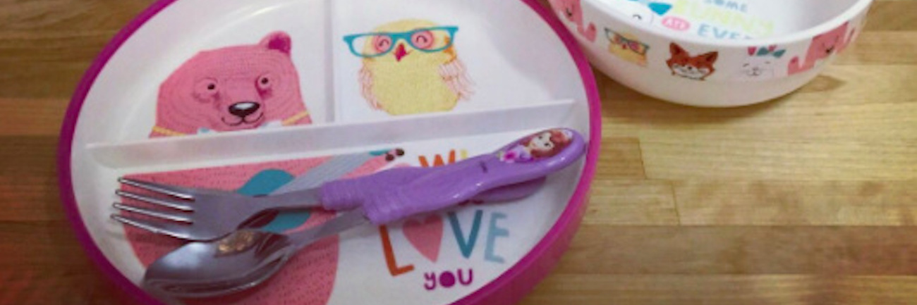 Tips for Making Our Child's Planned PICU Stays Easier Child's plate with illustrations of animals on it, plus matching bowl, cup with a straw and eating utensils