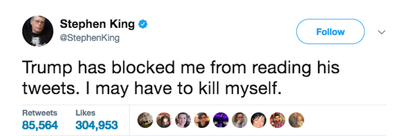 Stephen King trump suicide tweet