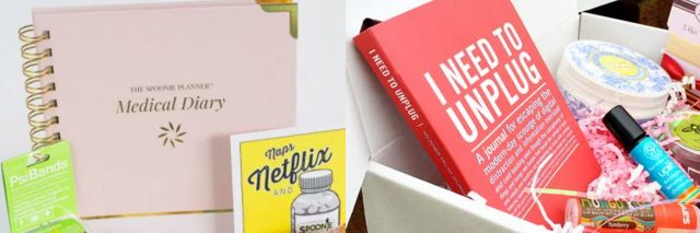Promotional images of two subscription boxes for people living with chronic illnesses