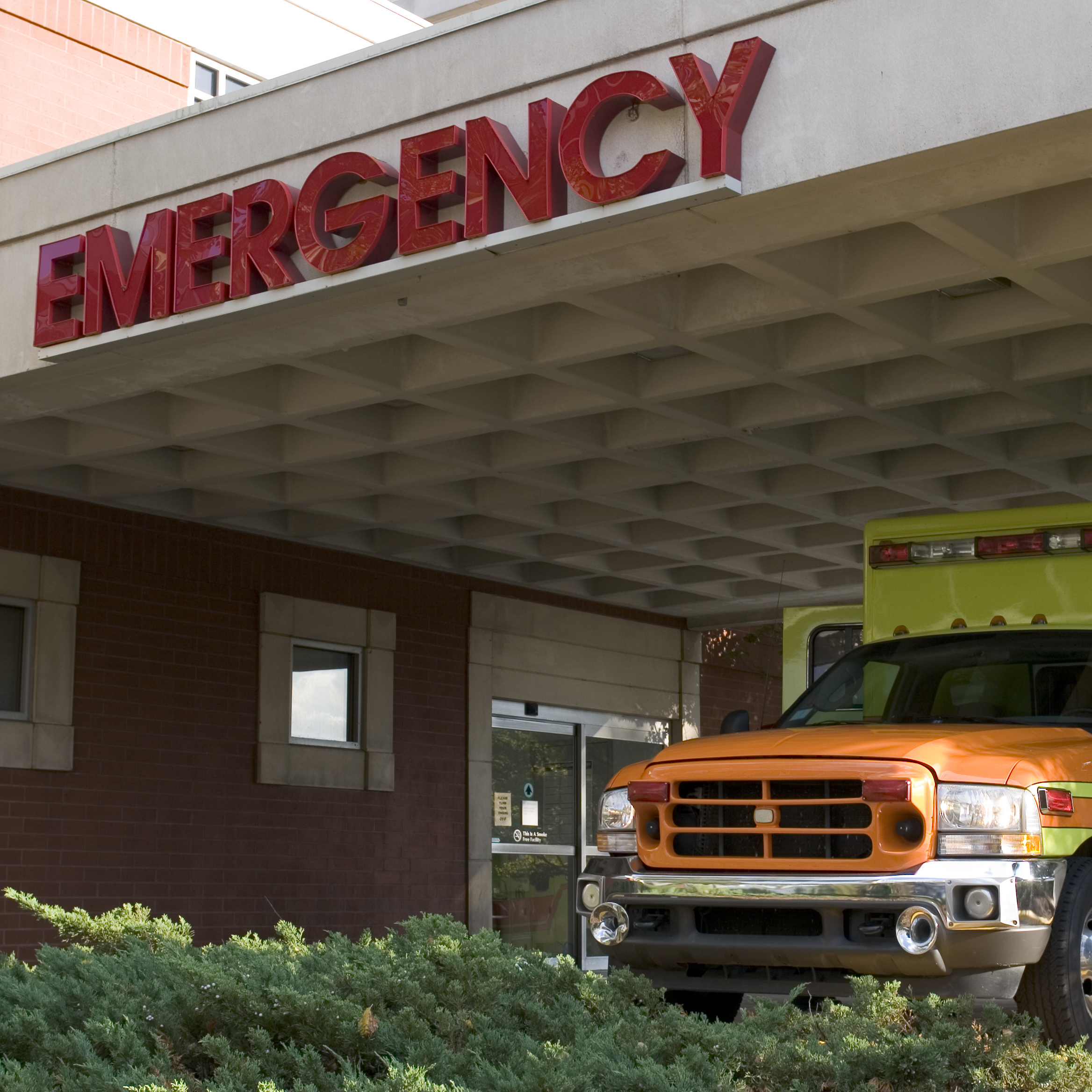 emergency room entrance with an ambulance