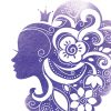purple illustration of woman with flowers in her hair
