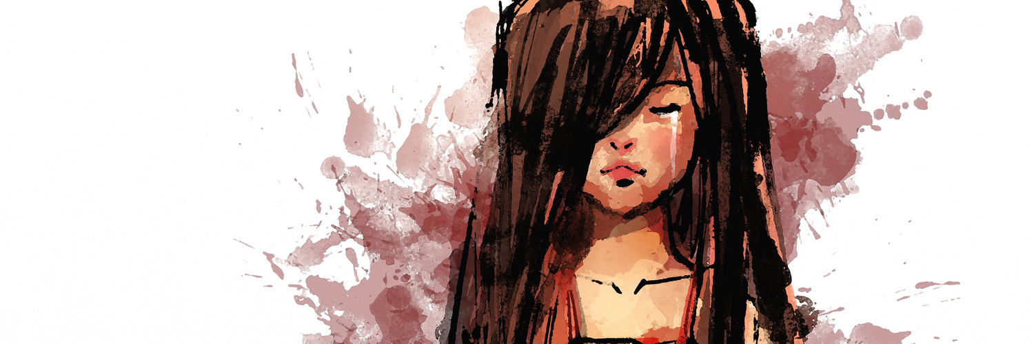 Fighting Against the Depression of Having Chronic Pain, Migraine illustration of a girl in a red dress looking sad