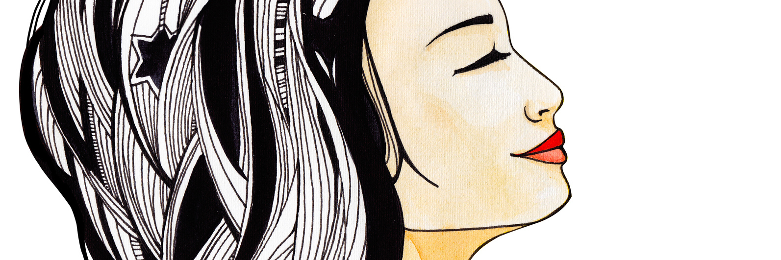 Asthma: Comparing Life With Illness to Life Before Illness watercolor image of woman with black and white hair