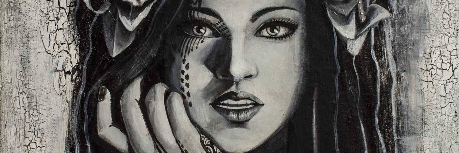 13 Emotions Caused by Having Chronic Migraines Black and white woman with a flower design on top of her head.