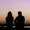 Silhouette of a couple at sunset.