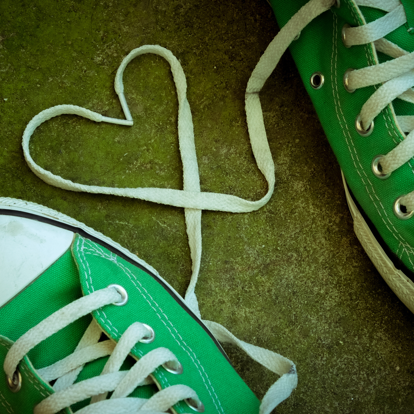 Sneakers with heart with filter effect retro vintage style.