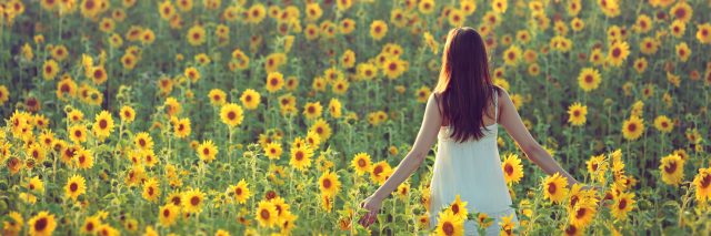 woman standing in a field of sunflowers