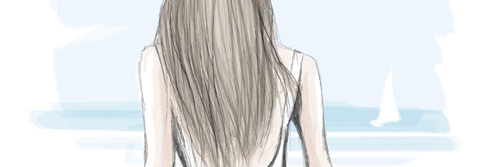 Please Look at Me, Not Just My Dermatillomania Watercolor representation of a young elegant woman walking on a beach - vector illustration