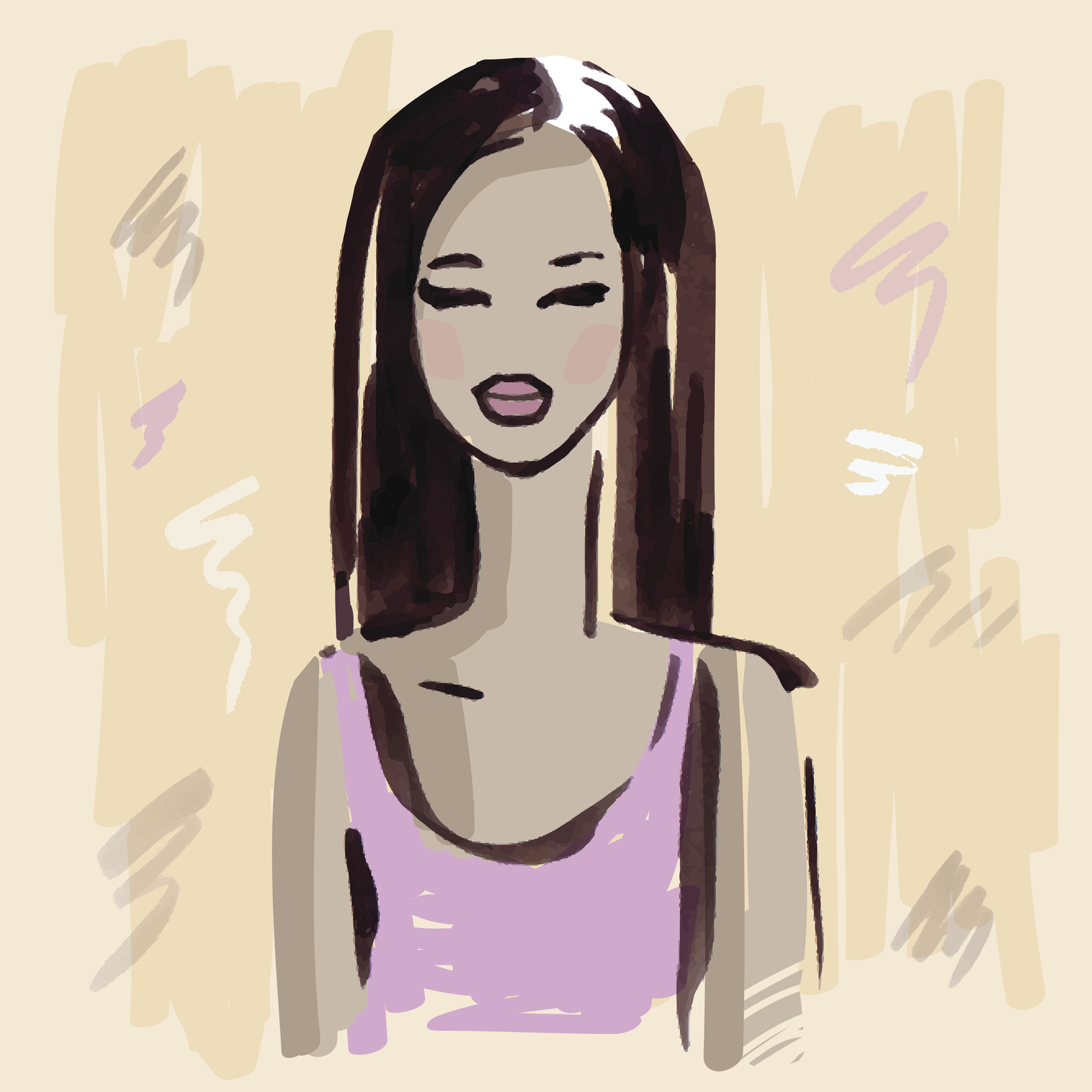 illustration of a woman in a purple tank top