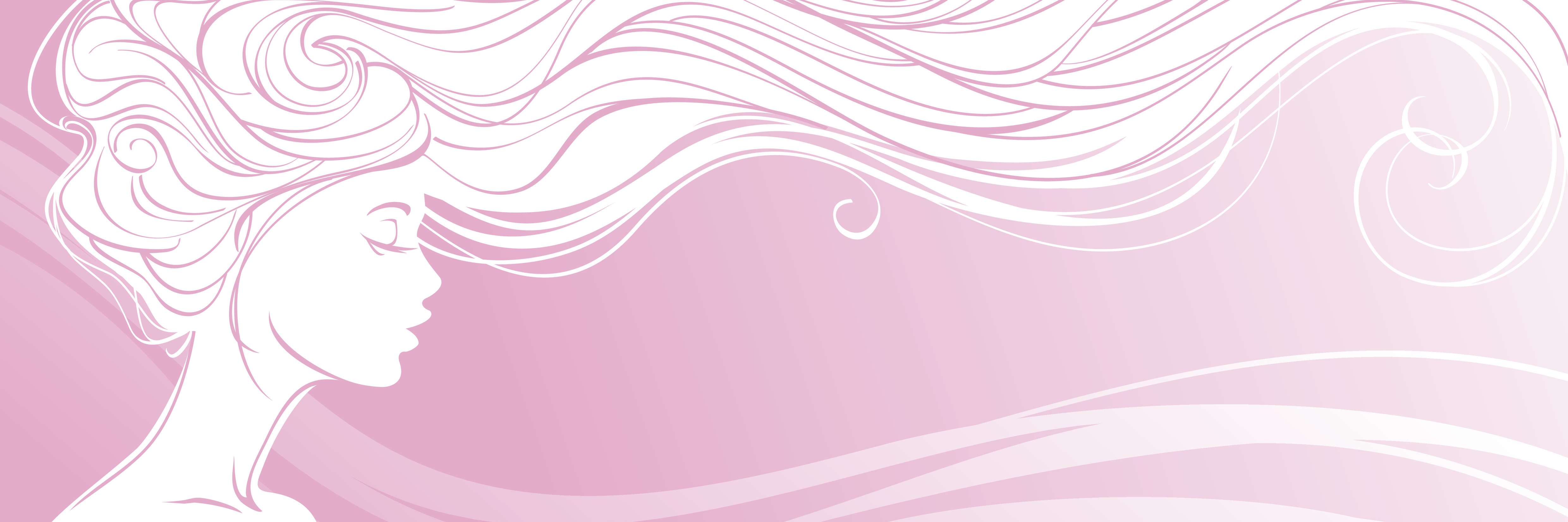 drawing of woman with flowing hair on pink background