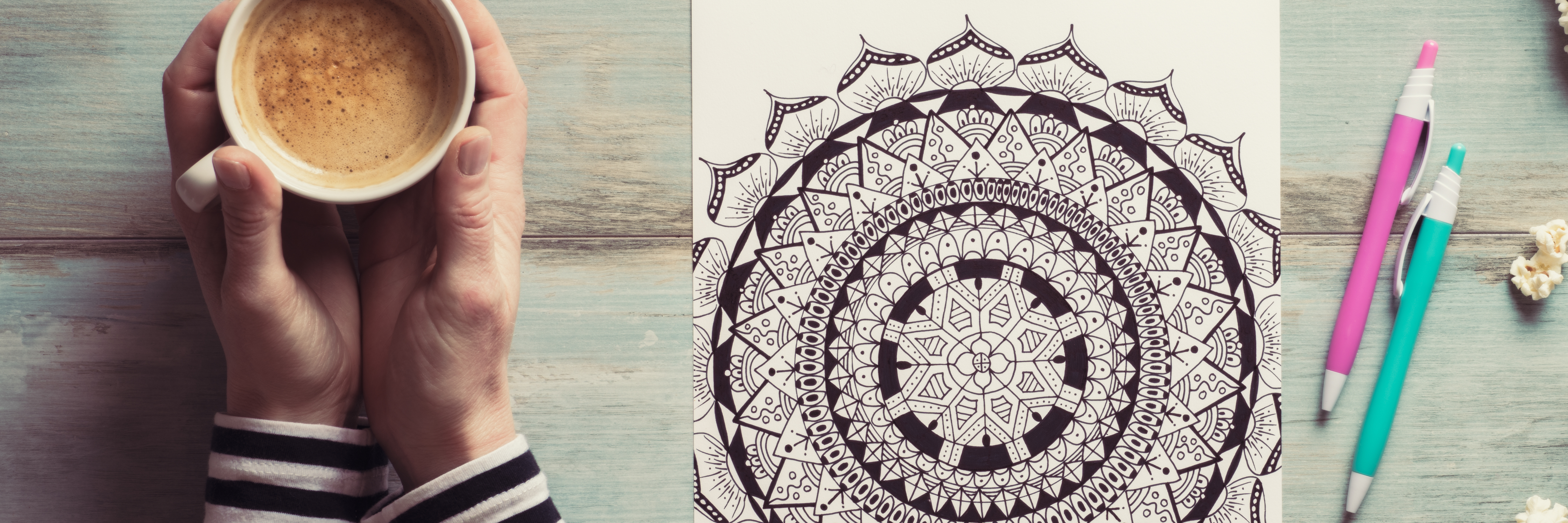 Tips for Practicing Self-Care When You Are Just Not 'Feeling It' Flat lay, female coloring adult coloring books, new stress relieving trend