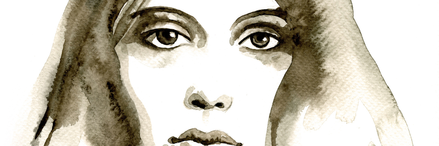 What I Wish Someone Had Told Me After I'd Been Raped A watercolor painting in brown shades of a womans face.