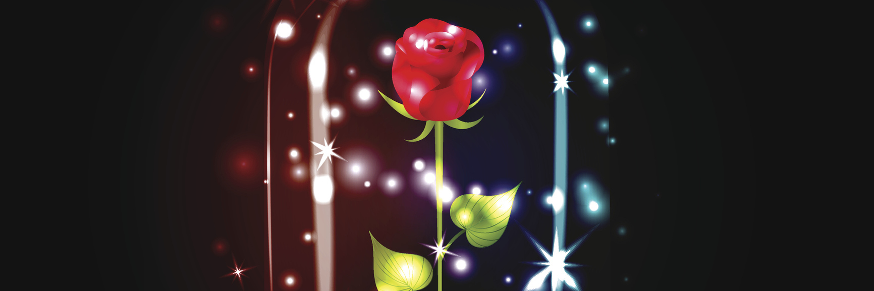 A red rose with sparkle under a glass dome on black background