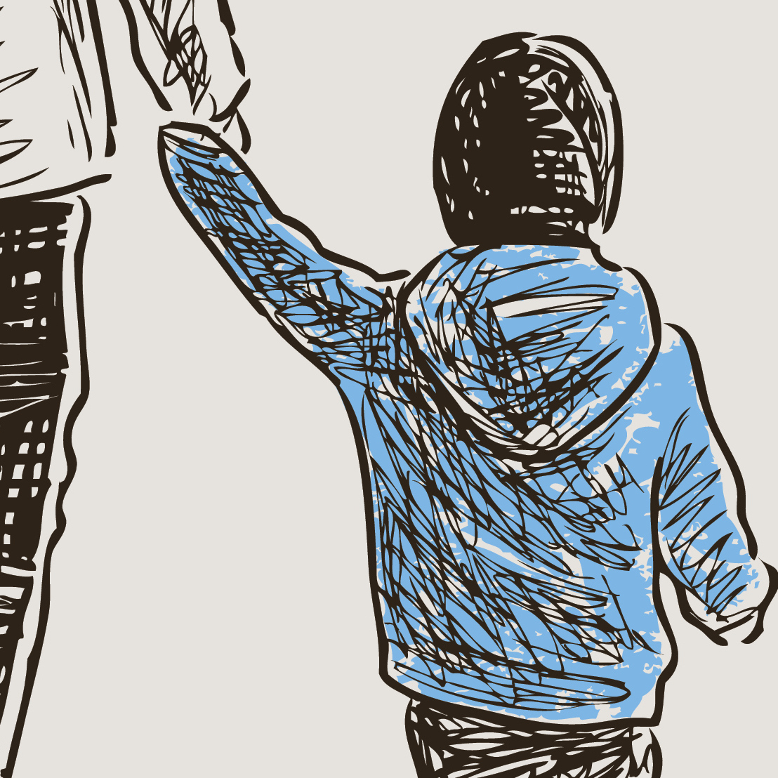 Illustration of parent holding child's hand as they walk together