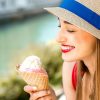 A woman enjoying an ice cream cone