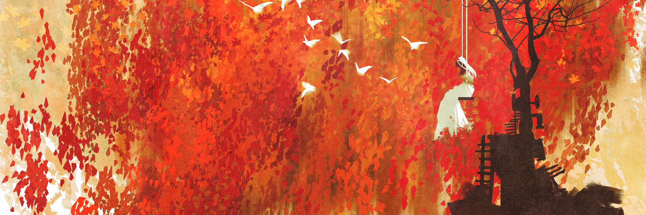 How Abuse From My Childhood Affects My Anxiety as an Adult woman on a swing under autumn tree,illustration painting