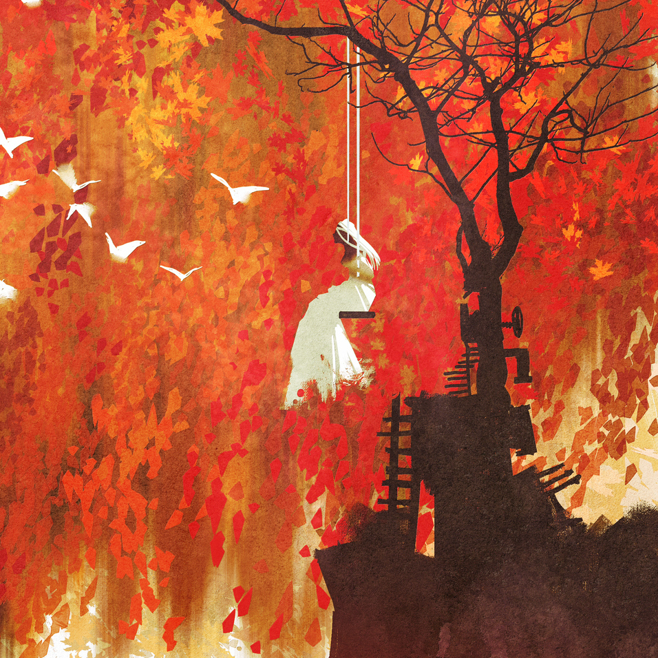 woman on a swing under autumn tree,illustration painting