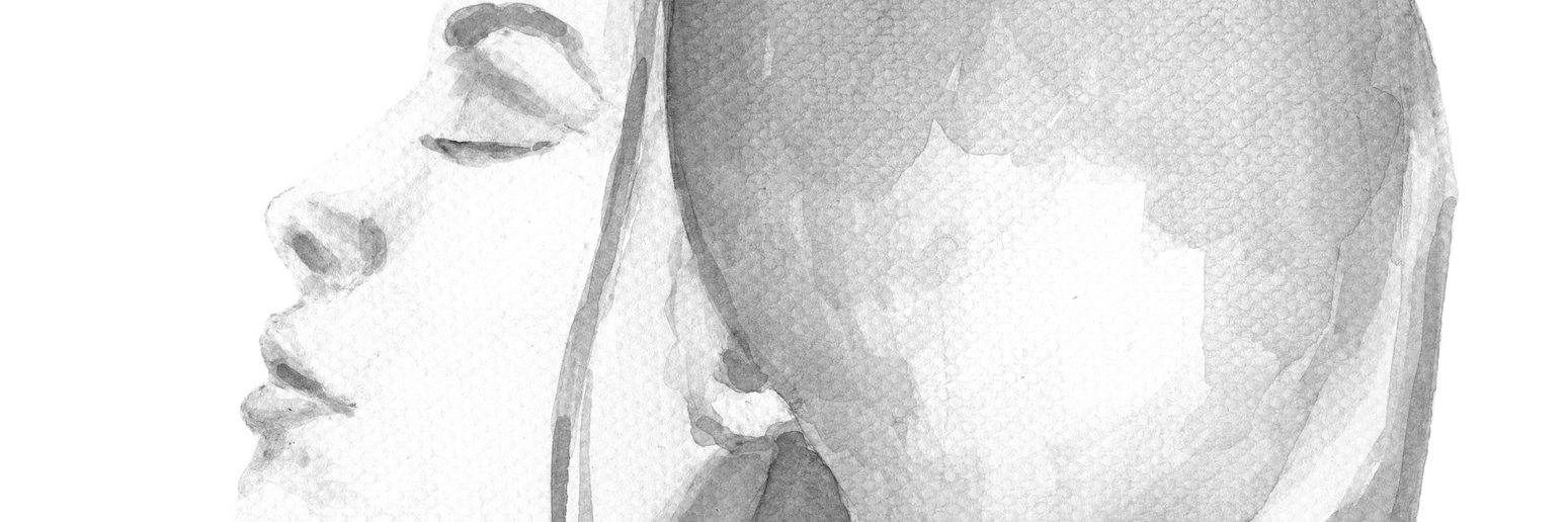 Dealing With Grief After Realizing Your Chronic Pain Won't Go Away black and white watercolor painting of a woman with a braid in her hair