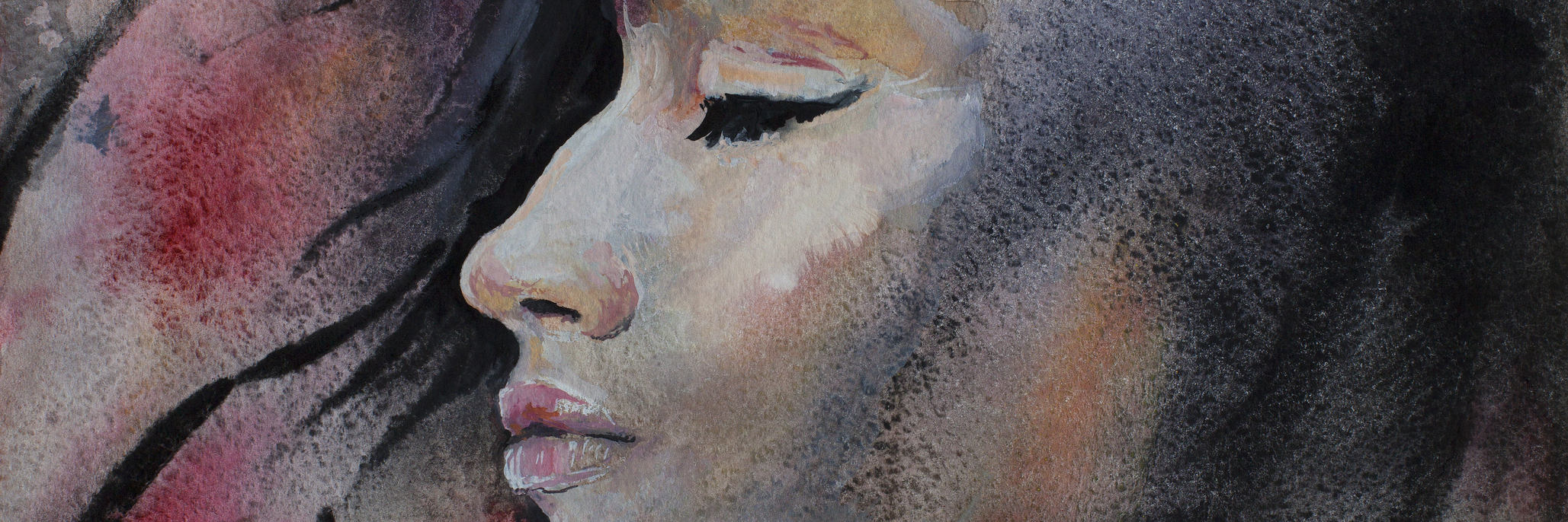 Struggling With Guilt and Shame When You Have a Chronic Illness watercolor painting of a woman with dark hair and her eyes closed