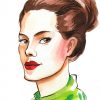 watercolor painting of a woman with red lipstick wearing a green scarf