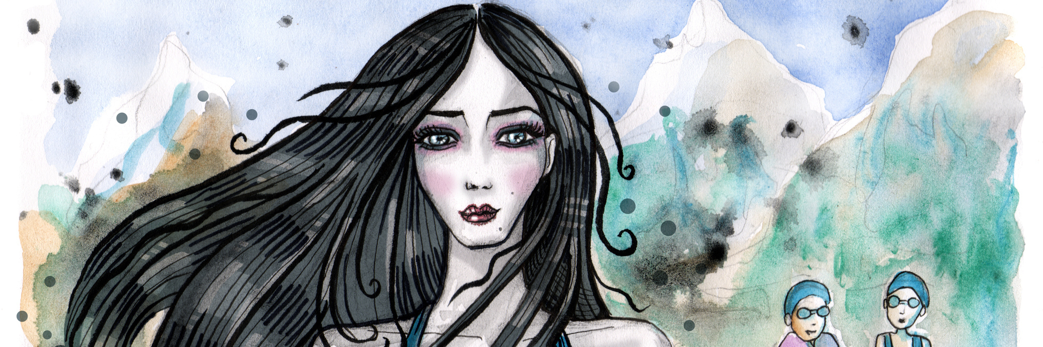 The Biggest Misconceptions About Eating Disorders Watercolor illustration of swimming teacher with long dark hair and her students behind. Cold weather nature scene. Hand drawn illustration. Watercolor painting