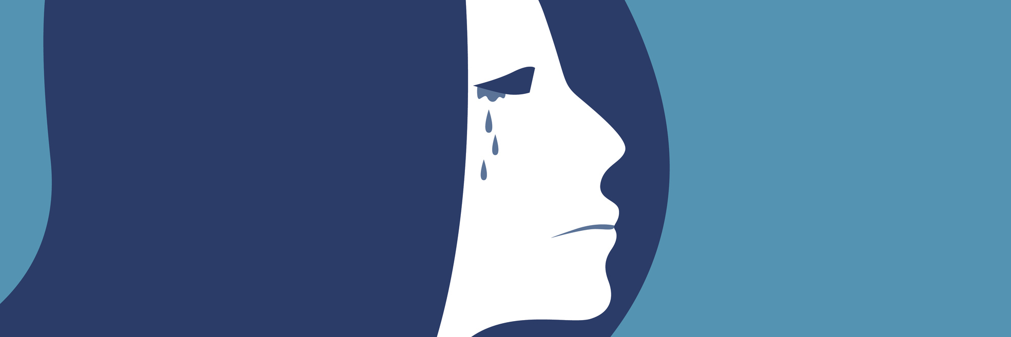 blue drawing of a woman crying