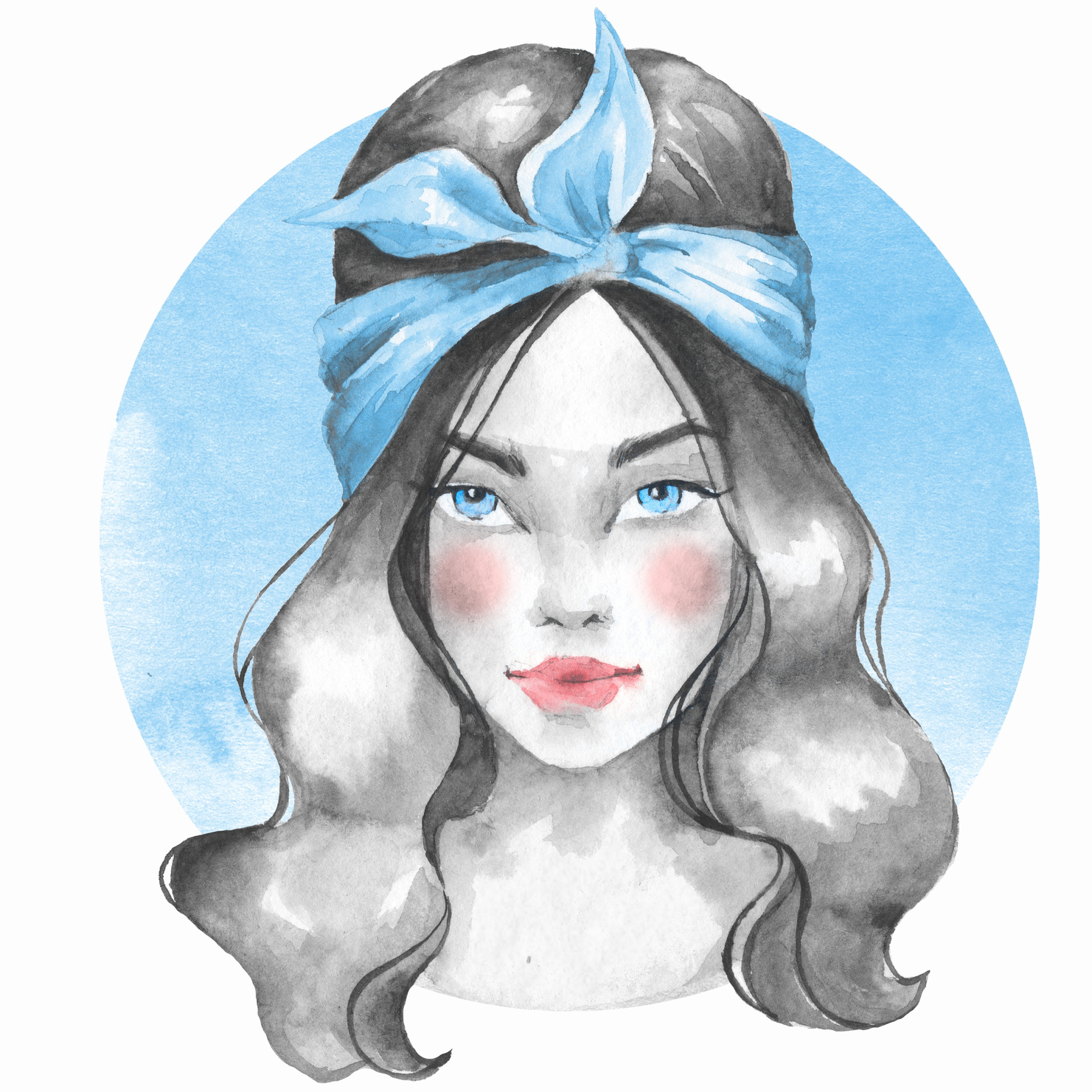 watercolor painting of woman with blue headband