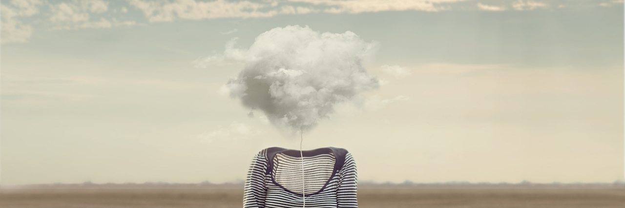 My Behavior Can Be Explained by My Anxiety a woman whose face has been replaced with a cloud