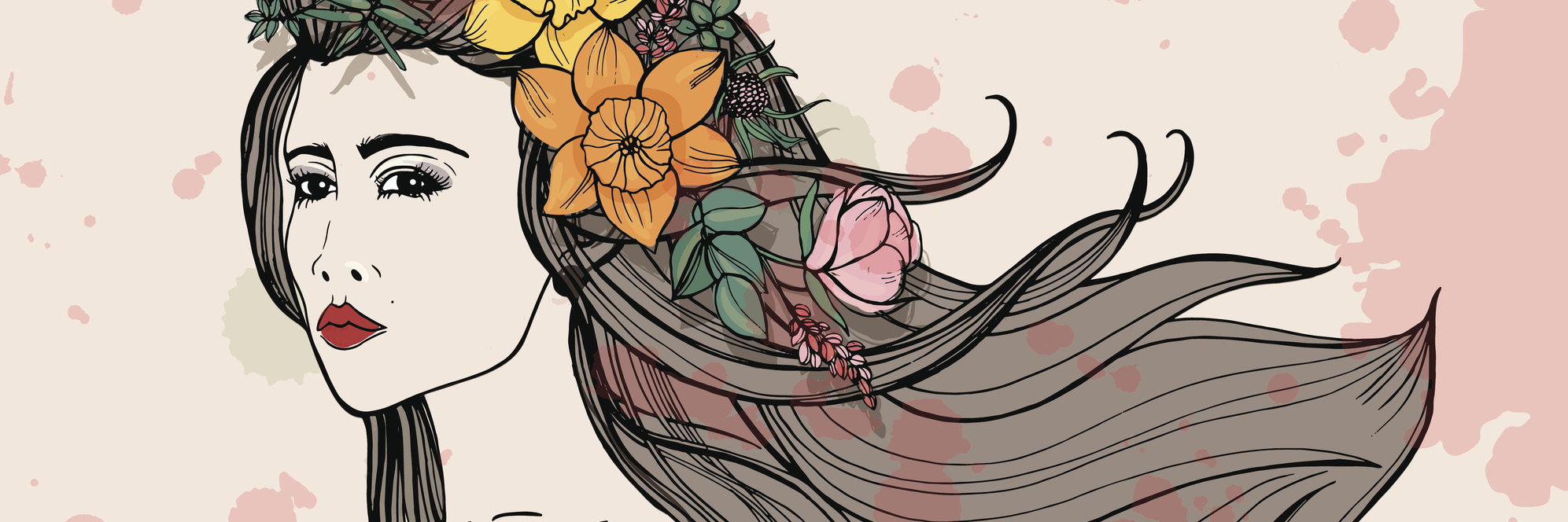 Getting Diagnosed With Fibromyalgia After Many Years of Chronic Pain painting of a woman with long brown hair and a crown of flowers on her head