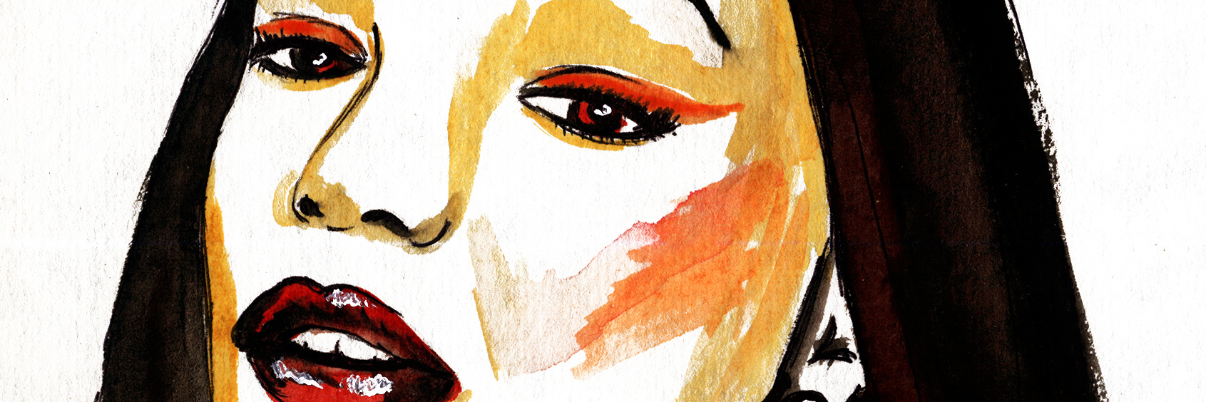 Beautiful woman face. Abstract fashion watercolor illustration