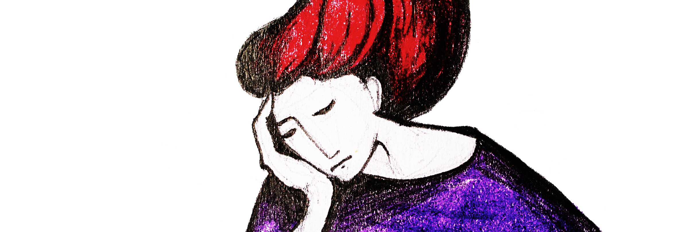 Dreaming redhead girl, hand drawing watercolor illustration,