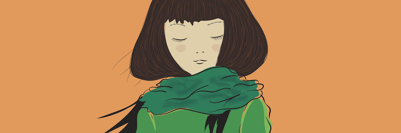 I Shouldn’t Have to Wear Long Sleeves to Hide My Self-Harm Scars illustration of a girl wearing a sweater and a scarf