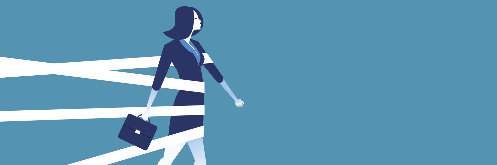 When You Feel Held Back From Greatness by Your Mental Illness business woman vector illustration held back by white tape