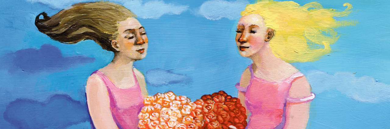 What Life is Like With Attachment Issues and a Mental Illness paining of two girls hugging a heart-shaped plant made of roses