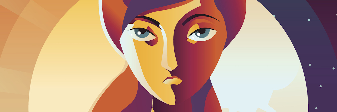 The Nighttime Log of an Anxious Mind woman with both the sun and the moon in the background