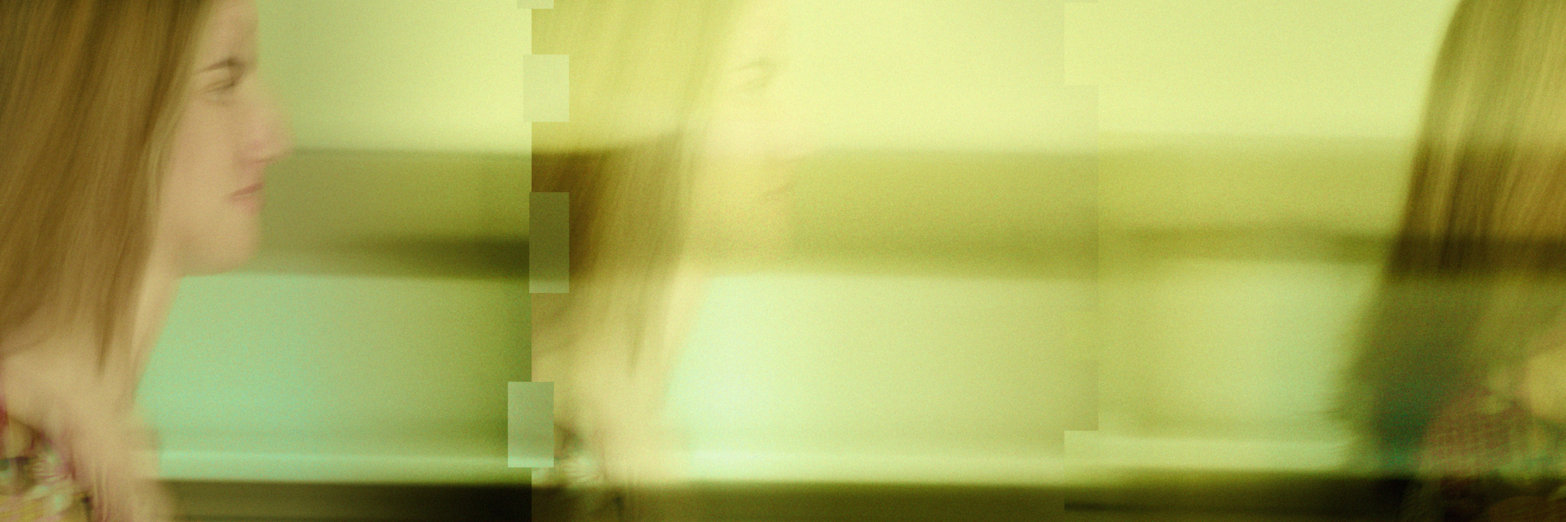 Experience of Hypomania With Bipolar Disorder digital composite of yougn woman blurred walking through office