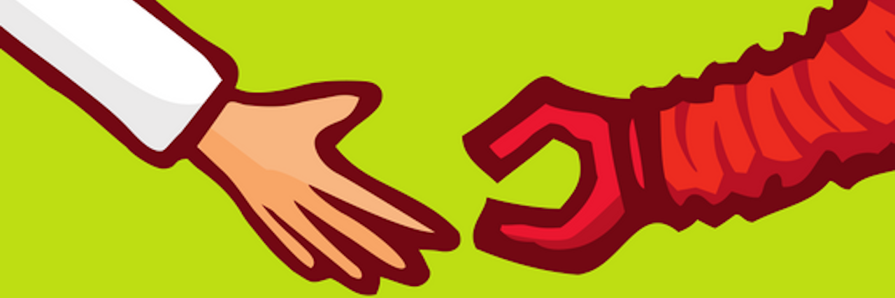 Multiple Sclerosis: Receiving Automated Emails From Doctor's Office cartoon of doctor hand reaching out to meet a robot hand