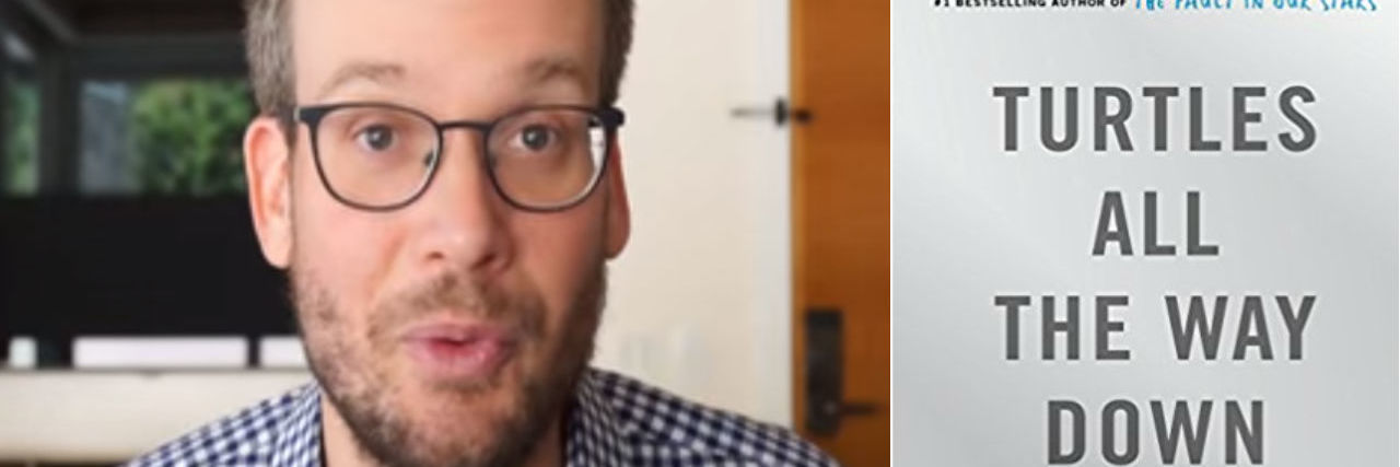 John Green's 'Turtles All the Way Down' Talks About Mental Illness John Green next to cover of Turtles All the Way Down