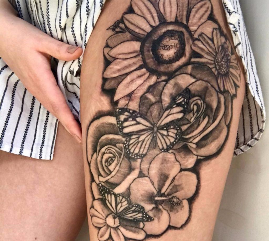 floral tattoos covering self-harm scars