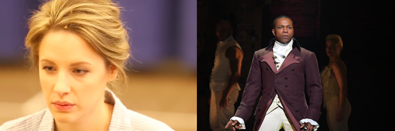 14 Show Tunes From Broadway That Help With Anxiety and Depression on left actress from waitress, on right actor from hamilton