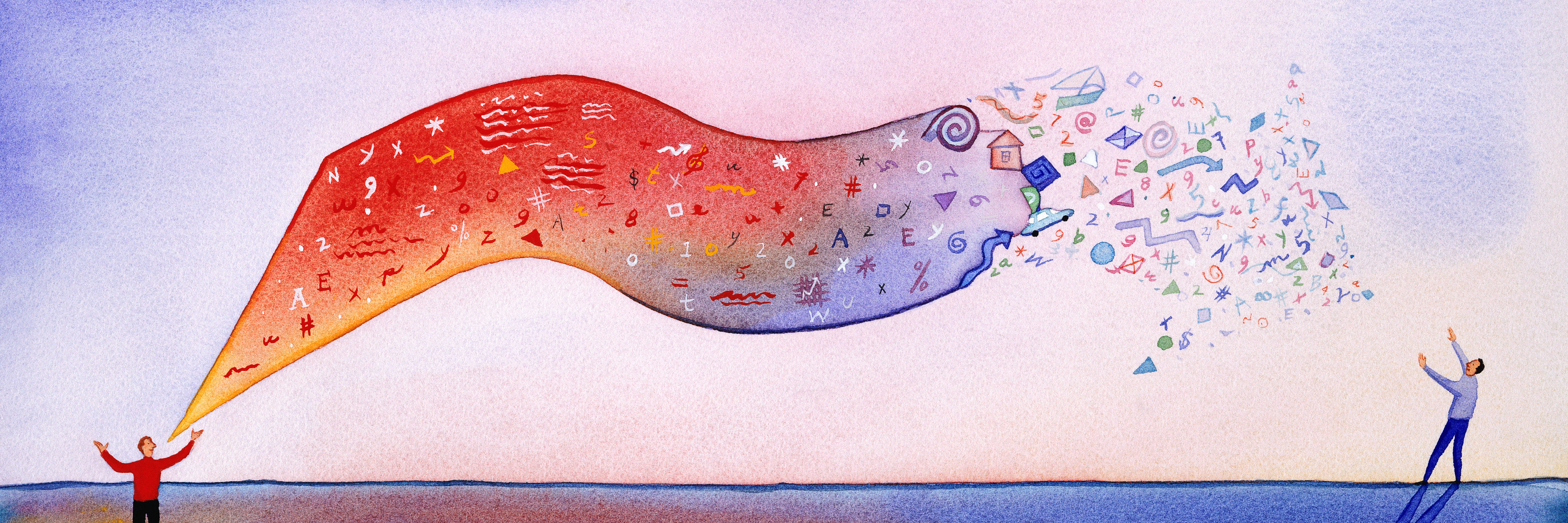 Tips for Talking to Someone With a Speech Disability Illustration of two people, one is sending a message and the other waits to receive it