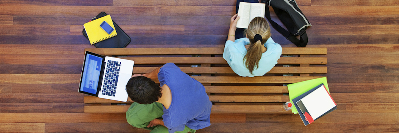 University students studying, from above