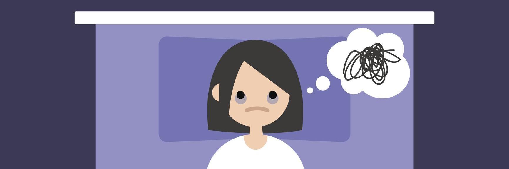 Why I Wish I Didn't Hide My Anxiety From Everyone young brunette girl laying in the bed with open eyes / flat editable vector illustration