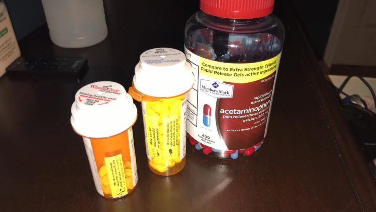 several bottles of over-the-counter painkillers
