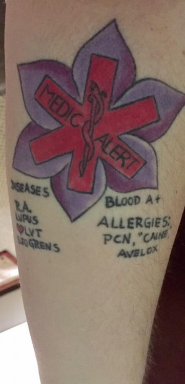 woman with medical alert tattoo