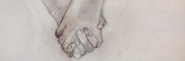pencil drawing of two people holding hands