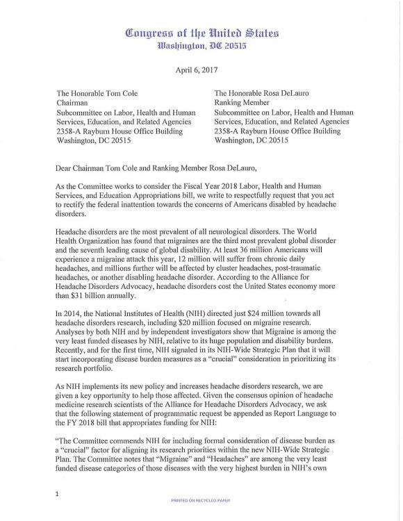Letter to the Subcommittee on Labor, Health and Human Services, Education and Related Agencies (LHHS).
