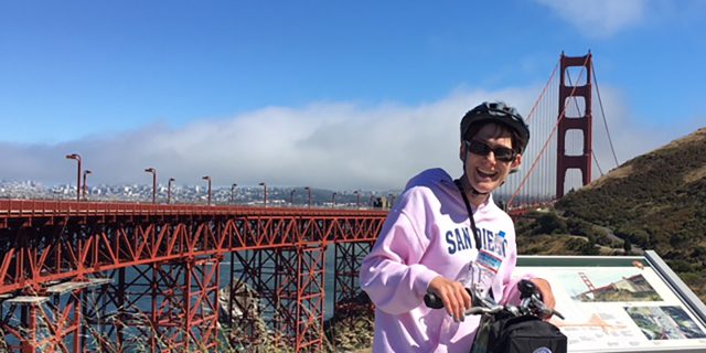 Why I Go the Extra Mile in My Life With Cerebral Palsy In San Francisco with the Golden Gate Bridge in the background.