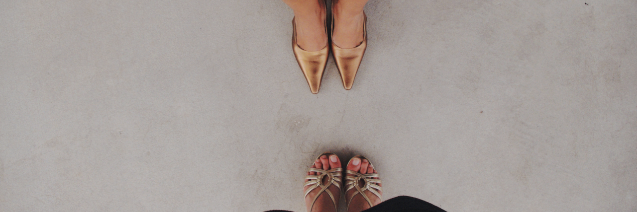 Thank You to the Support System That Has Helped Me Through My Anxiety two women's feet facing one another
